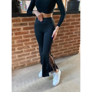 Kadın Dantel Eklemeli Ispanyol Paça Scuba Tayt Pantalon