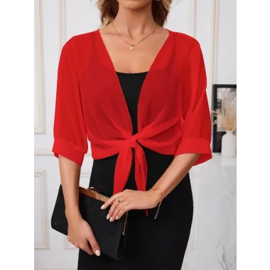 Kadın Fakir Kollu önden Bağlamalı Kısa şifon Bolero Ceket