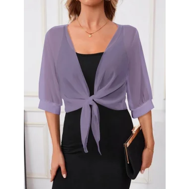 Kadın Fakir Kollu önden Bağlamalı Kısa şifon Bolero Ceket