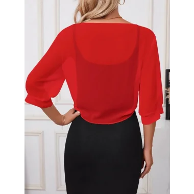 Kadın Fakir Kollu önden Bağlamalı Kısa şifon Bolero Ceket