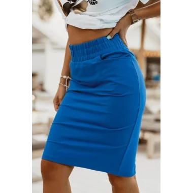 Kadın Iki Iplik Kumaş Beli Lastikli Arkası Yırtmaçlı Mıdı Boy Etek