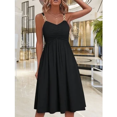 Kadın Ip Askılı V Yakalı Kısa Viskon Elbise