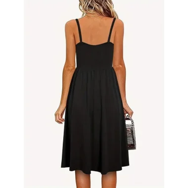 Kadın Ip Askılı V Yakalı Kısa Viskon Elbise