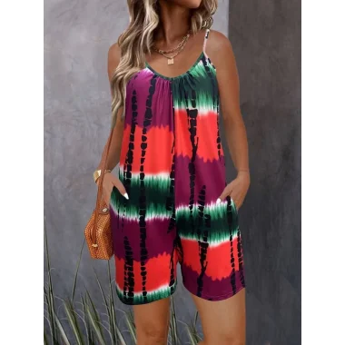 Kadın Ip Askılı Yuvarlak Yaka Cepli Kısa şort Süprem Tulum