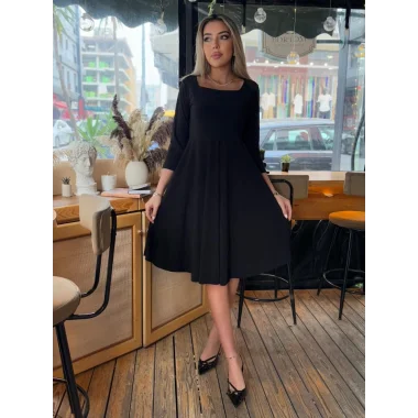 Kadın Kare Yaka Fakir Kol Fırsat ürün Midi Boy Elbise