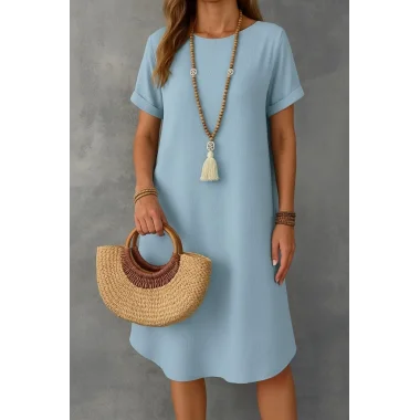 Kadın Kısa Kollu Kayık Yaka Bürümcük Elbise