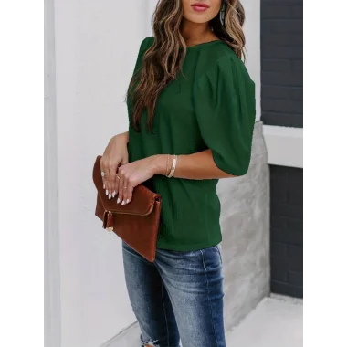 Kadın Kısa Kollu Pileli Balın Kol Bürümcük Bluz