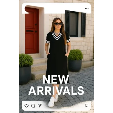 Kadın Kısa Kollu V Yaka Kol Ve Yaka Ribana Detay Midi Boy Viskon Elbise