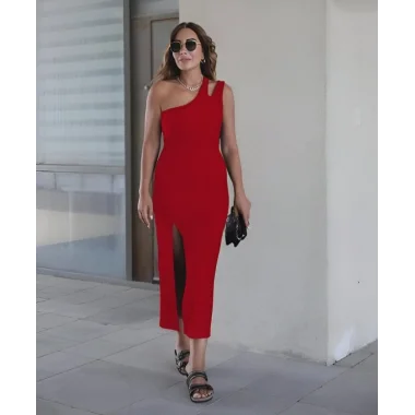 Kadın Kolsuz Tek Omuz Damla Detay JanJan Krep Elbise