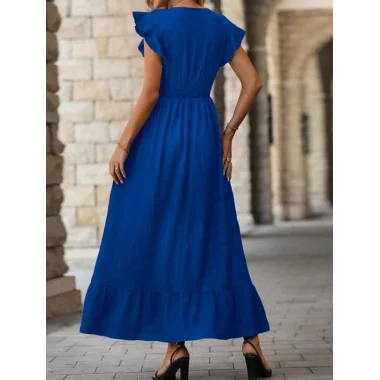 Kadın Kruvaze Yaka Beli Gipeli Bürümcük Kumaş Elbise