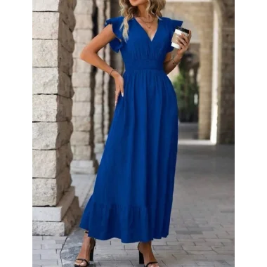 Kadın Kruvaze Yaka Beli Gipeli Bürümcük Kumaş Elbise