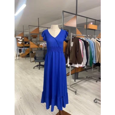 Kadın Kruvaze Yaka Beli Gipeli Bürümcük Kumaş Elbise