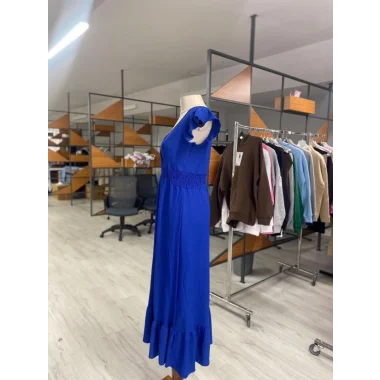 Kadın Kruvaze Yaka Beli Gipeli Bürümcük Kumaş Elbise