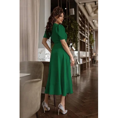 Kadın Kruvaze Yaka Midi Boy Kuşaklı Krep Elbise 120 Cm