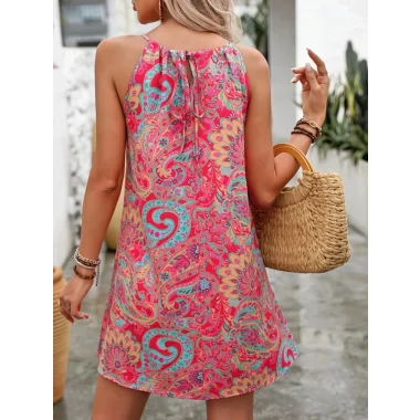 Kadın Omuzlardan Açık Boyundan Askılı çok Renkli Dokuma Elbise