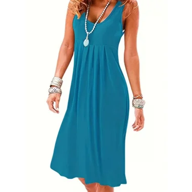 Kadın Sıfır Kol Göğüs Altı Pileli Viskon Elbise