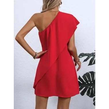 Kadın Tek Omuzu Açık önü Asimetrik Kesim Detaylı Sandy Elbise