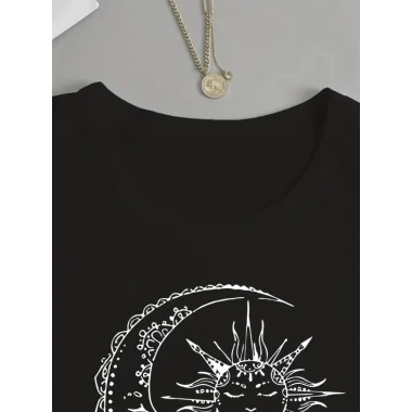 Kadın Uzun Kollu Bisiklet Yaka Ay Baskılı Viskon Bluz