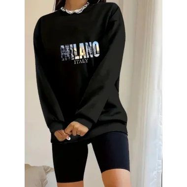 Kadın Uzun Kollu Bisiklet Yaka Desenli Viskon Iki Iplik Bluz