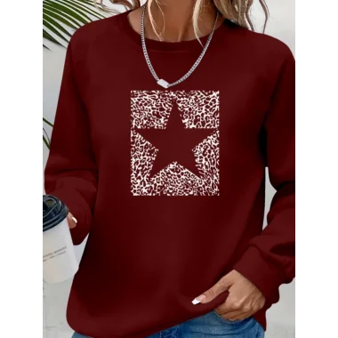 Kadın Uzun Kollu Bisiklet Yaka Desenli Viskon Iki Iplik Bluz