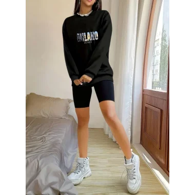 Kadın Uzun Kollu Bisiklet Yaka Desenli Viskon Iki Iplik Bluz