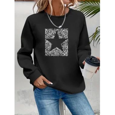 Kadın Uzun Kollu Bisiklet Yaka Desenli Viskon Iki Iplik Bluz