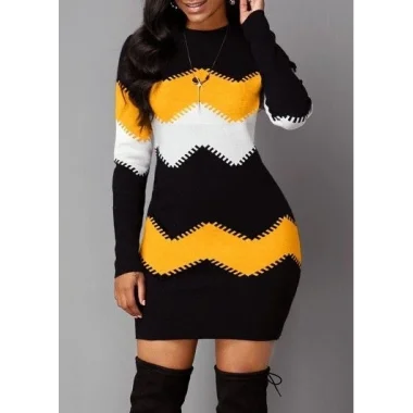 Kadın Uzun Kollu Bisiklet Yaka Triko Elbise