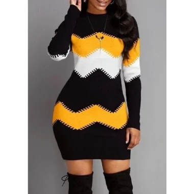 Kadın Uzun Kollu Bisiklet Yaka Triko Elbise