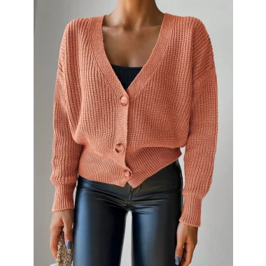 Kadın Uzun Kollu Düğme Detay Triko Bluz