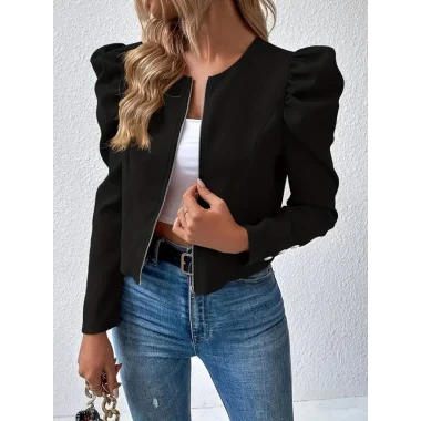 Kadın Uzun Kollu önden Fermuarlı Balon Kol Süet Ceket