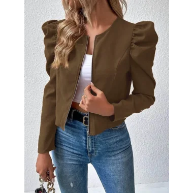Kadın Uzun Kollu önden Fermuarlı Balon Kol Süet Ceket