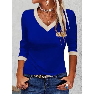 Kadın Uzun Kollu V Yakalı Cepli Viskon Iki Iplik Bluz