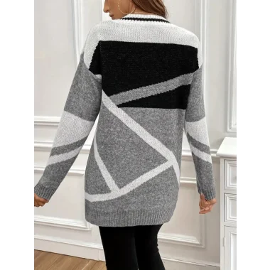 Kadın Uzun Kollu V Yakalı Kısa Triko Elbise