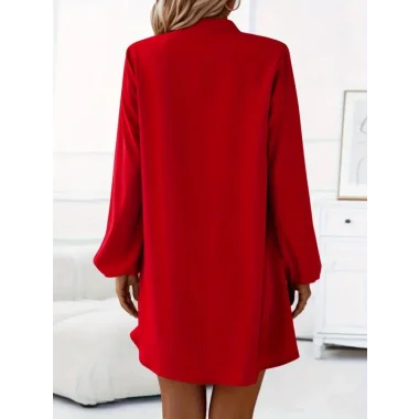 Kadın Uzun Kollu V Yakalı önden Düğmeli Kısa Sandy Elbise