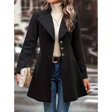 Kadın Uzun Kollu Yakalı önden Düğmeli Kısa Kaşe Kaban