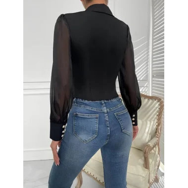 Kadın Uzun Kollu Yakalı önden Ve Koldan Düğmeli Atlas Bluz