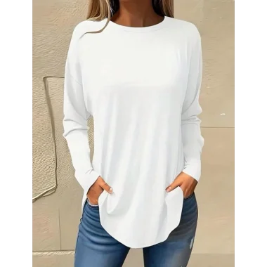 Kadın Uzun Kollu Yuvarlak Yaka Salaş Iki Iplik Bluz