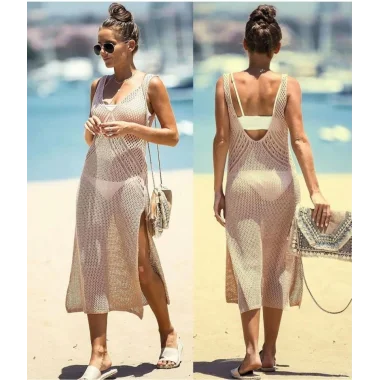 Kadın V Yaka Kalın Askılı Sırt Derin Dekolte Ve Yırtmaç Detay Triko Pareo