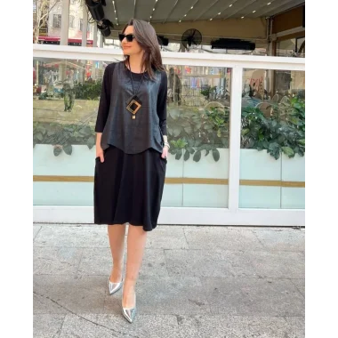 Kadın Viskon Kumaş Cep Detaylı üçlü Takım