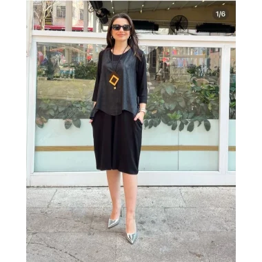 Kadın Viskon Kumaş Cep Detaylı üçlü Takım