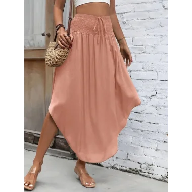 Kadın Yüksek Bel Belden Bağlamalı Asimetrik Kesim Detaylı Sandy Etek