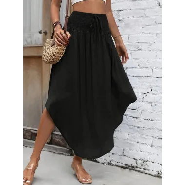 Kadın Yüksek Bel Belden Bağlamalı Asimetrik Kesim Detaylı Sandy Etek