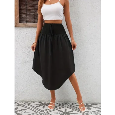 Kadın Yüksek Bel Belden Bağlamalı Asimetrik Kesim Detaylı Sandy Etek