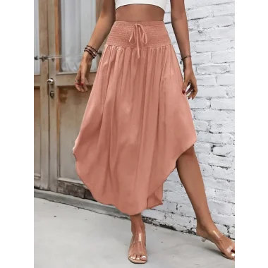 Kadın Yüksek Bel Belden Bağlamalı Asimetrik Kesim Detaylı Sandy Etek