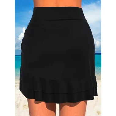 Kadın Yüksek Bel Yandan Büzgülü Fırfırlı Kısa Sandy Etek