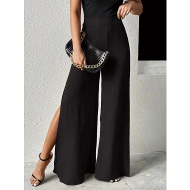 Kadın Yüksek Bel Yandan Fermuarlı Yırtmaçlı Geniş Paçalı Aerobin Pantolon