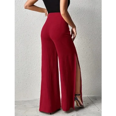 Kadın Yüksek Bel Yandan Fermuarlı Yırtmaçlı Geniş Paçalı Aerobin Pantolon