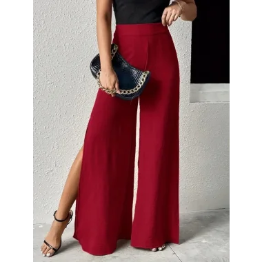 Kadın Yüksek Bel Yandan Fermuarlı Yırtmaçlı Geniş Paçalı Aerobin Pantolon