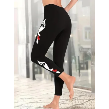 Kadın Yüz Baskılı Dalgıç Kumaş Tayt