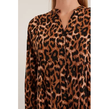 Kahverengi Bej Viskon Tesettür Elbise 2423